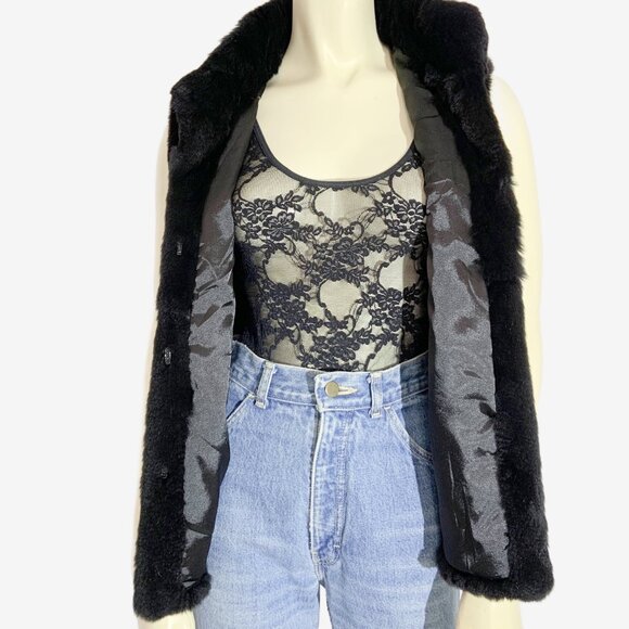 Vintage Y2K Black Real Fur Vest / size Small - Picture 7 of 14
